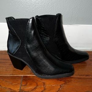 Black Croc Embossed Booties